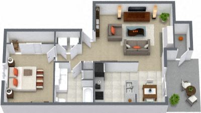 Floor plan for 1 bed, 1 bath, 725 sqft